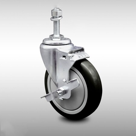 Service Caster 5 Inch SS Black Polyurethane Swivel 3/8 Inch Threaded Stem Caster with Brake SCC SCC-SSTS20S514-PPUB-BLK-TLB-381615